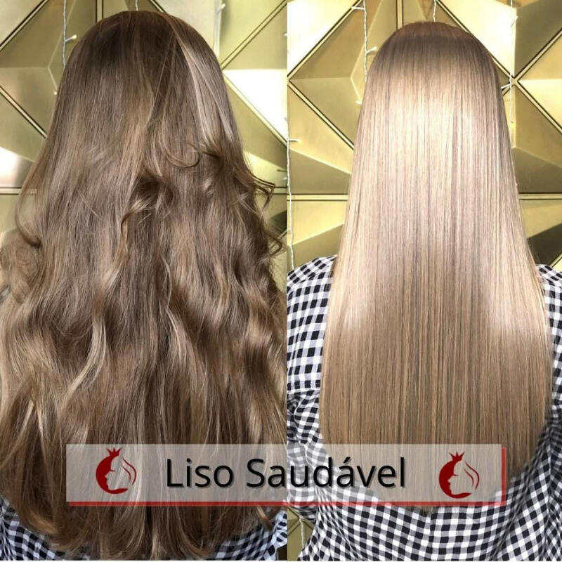 Cliente com liso premium pós-alisamento em Chapecó
